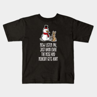 Funny Christmas snowman carrot bunny rabbit comic Kids T-Shirt